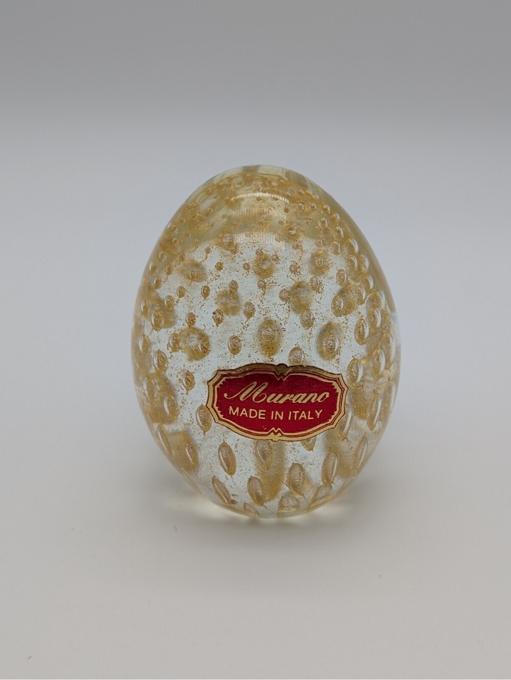 Vintage Murano Gold Leaf Specks Lattice Net Clear Egg Bullicante Paperweight
